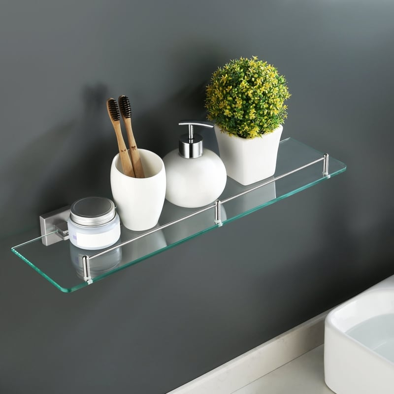 Glass Shelves For Bathroom - Foter pertaining to Enzo Contemporary Stainless Steel Glass Vanity Shelf, Chrome