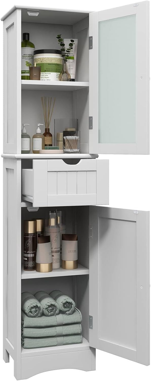 Goflame 67” Tall Narrow Bathroom Storage Cabinet, Corner Floor Cabinet ... intended for 67" Tall Wood 2-Door Bath Cabinet, Drawer And Adjustable Shelf