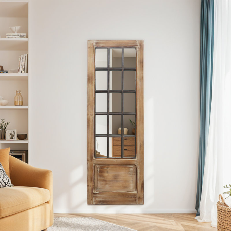 Gracie Oaks Accent Rectangular Windowpane Wood Mirror | Wayfair intended for Vintage Windowpane Wall Mirror In Natural Wood Finish Rectangular Metal And