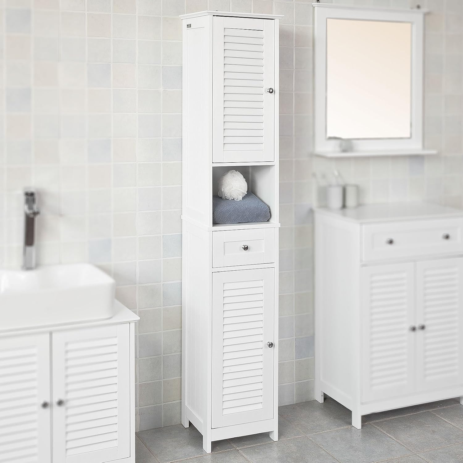 Haotian White Floor Standing Tall Bathroom Storage Cabinet With Shelves ... for Designing functional storage solutions for modern bathrooms and offices