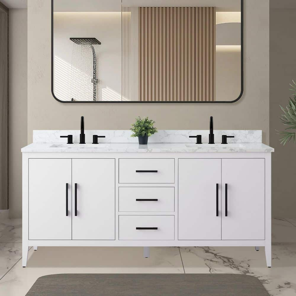 Have A Question About Vanity Art 72 In. W X 22 In. D X 34 In. H Double ... for How to style your 12 inch white vanity cabinet for maximum impact