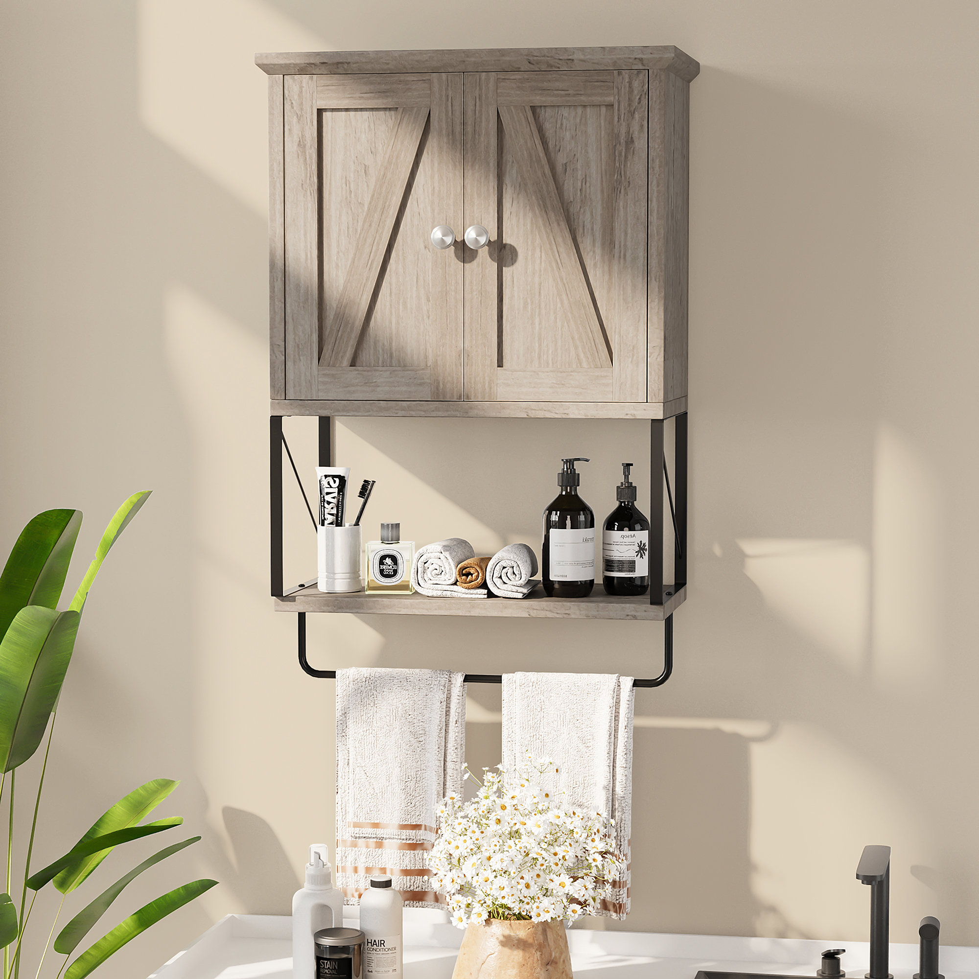 Highland Dunes Bathroom Cabinet Wall Mounted, Small Farmhouse Medicine ... in Dune Farmhouse Bathroom Storage Organizer, White