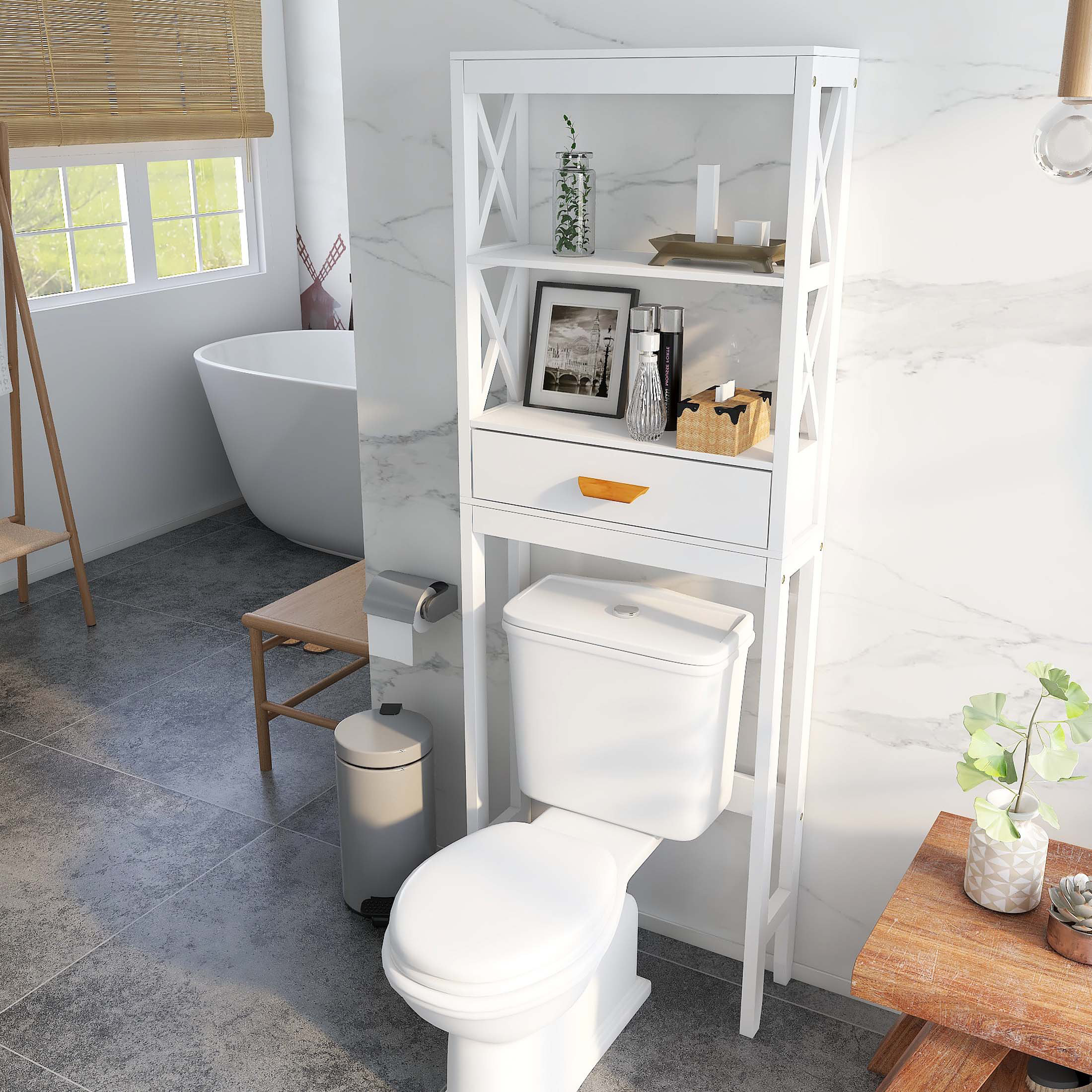Highland Dunes Over-The-Toilet Storage Cabinet White With One Drawer ... intended for Dune Farmhouse Bathroom Storage Organizer, White