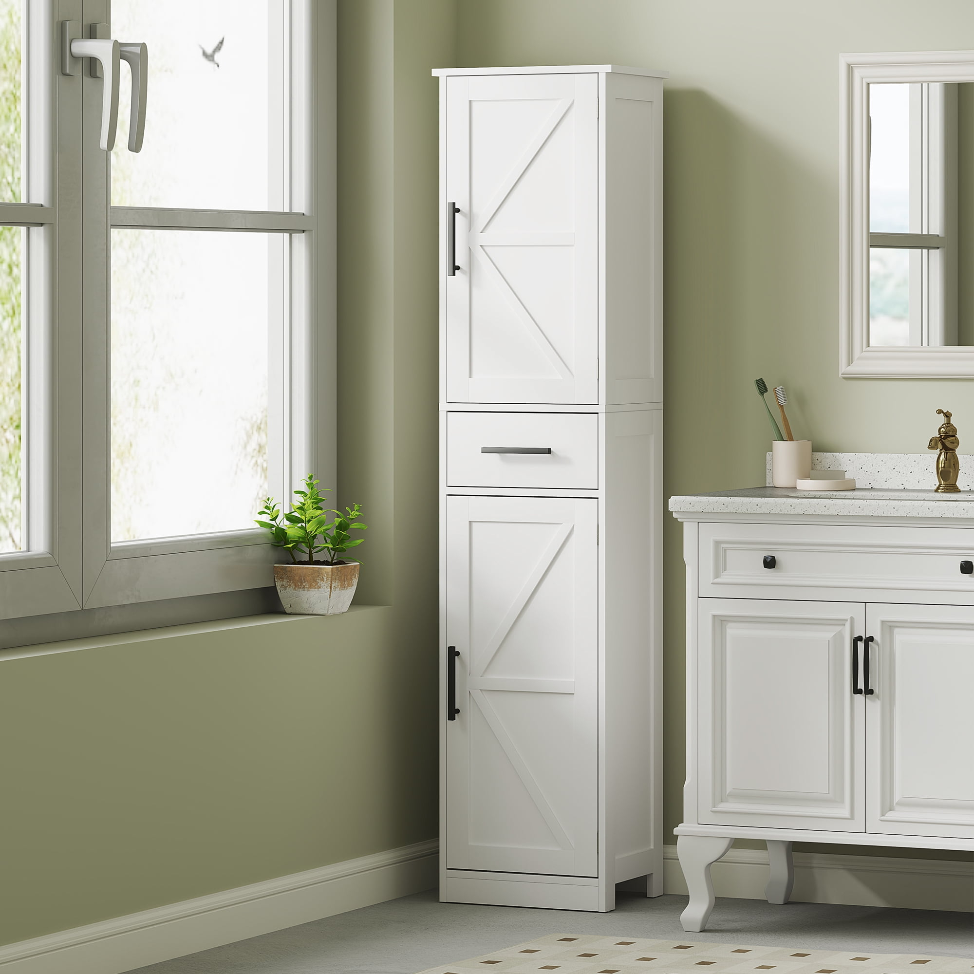 Homcom 67" Tall Bathroom Storage Cabinet With Drawer, Farmhouse Narrow ... throughout Essential elements of effective bathroom organization