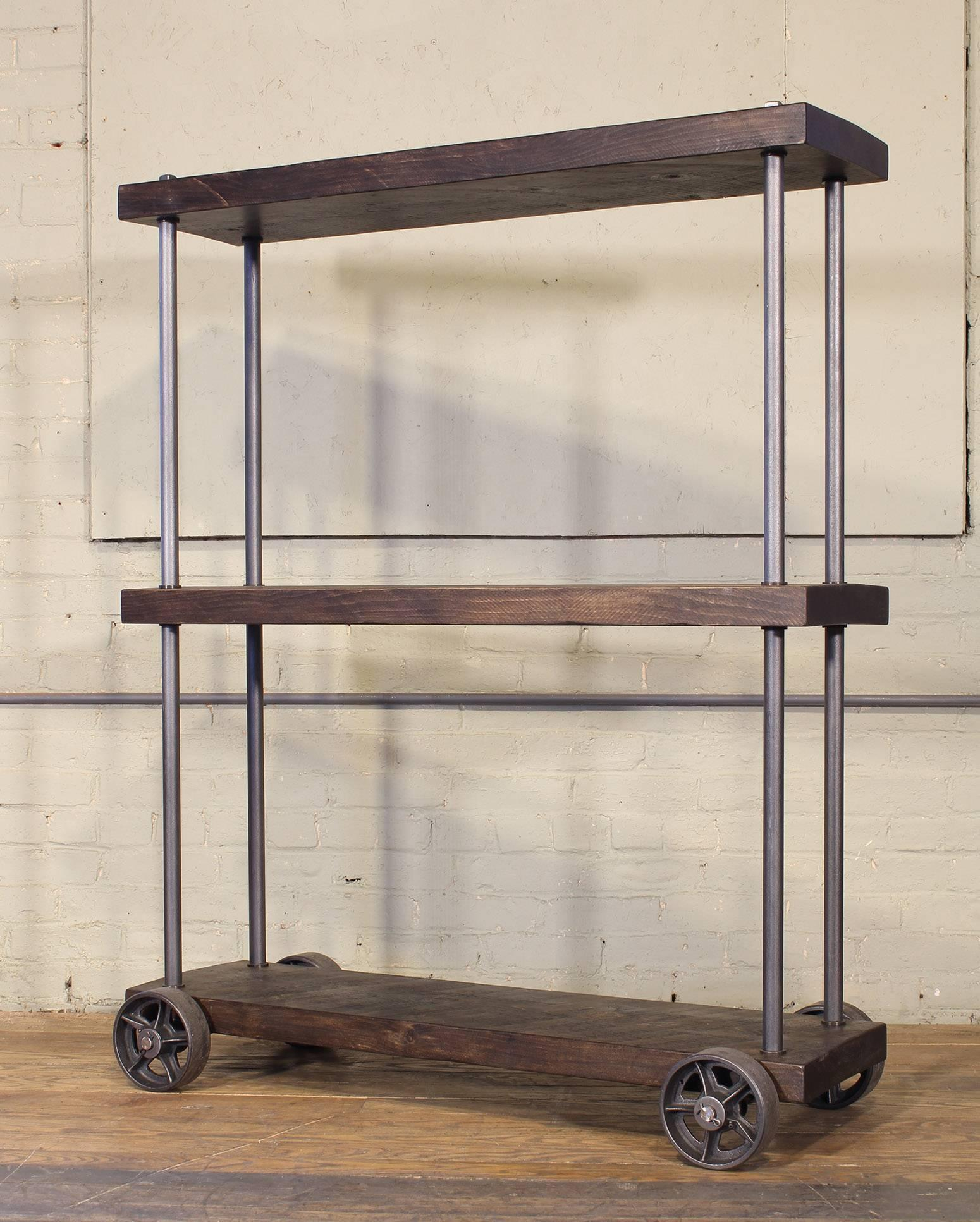 Industrial Rolling Shelving Storage Rack Bookcase, Rough Sawn Pine And ... intended for Industrial Flexibility Through Mobile Storage Systems in Urban Environments
