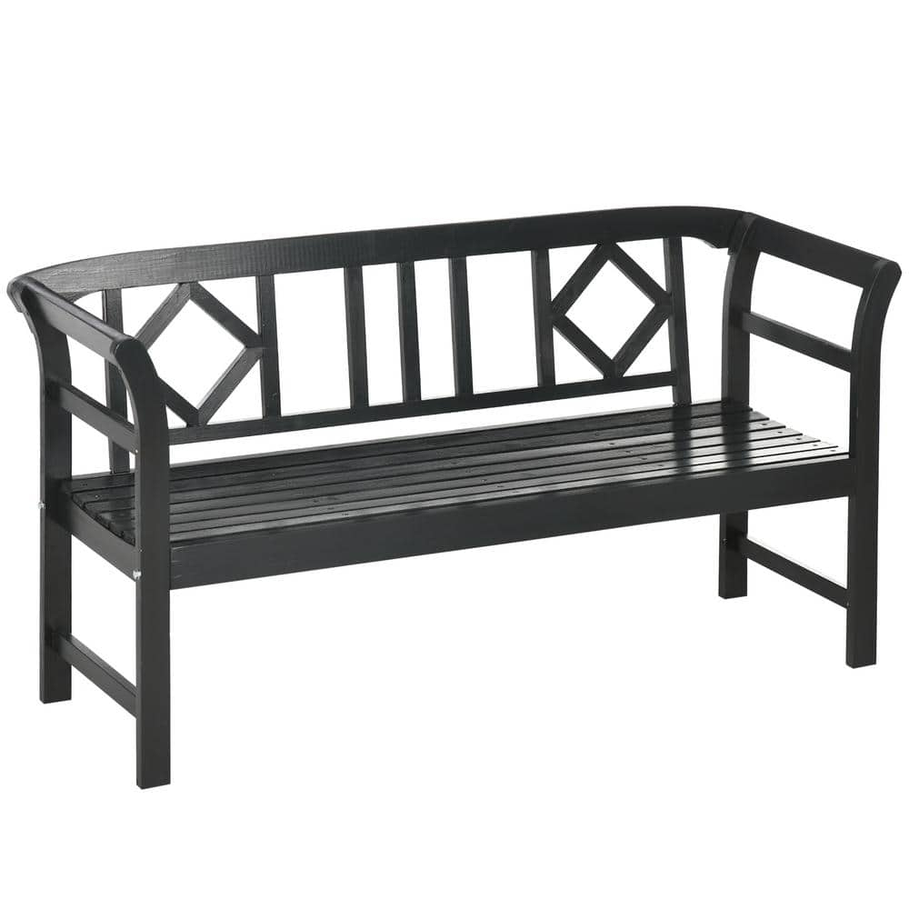Itopfox Stylish 3-Person Black Wood Outdoor Bench Rustic Country ... in Aeri Freestanding Ebony Wood Bench