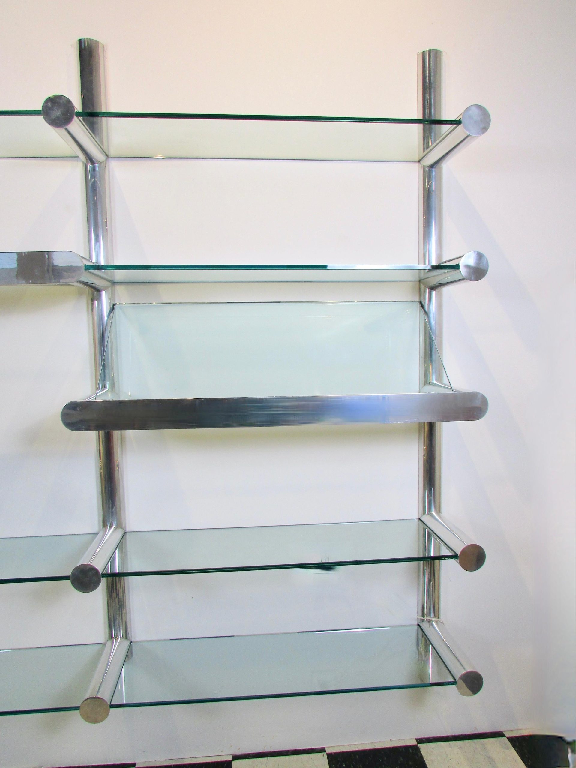 Janet Schweitzer For Pace Polished Aluminum Obra Wall Mount Shelving ... intended for Aeri Vertical Glass Wall Mount Storage Unit