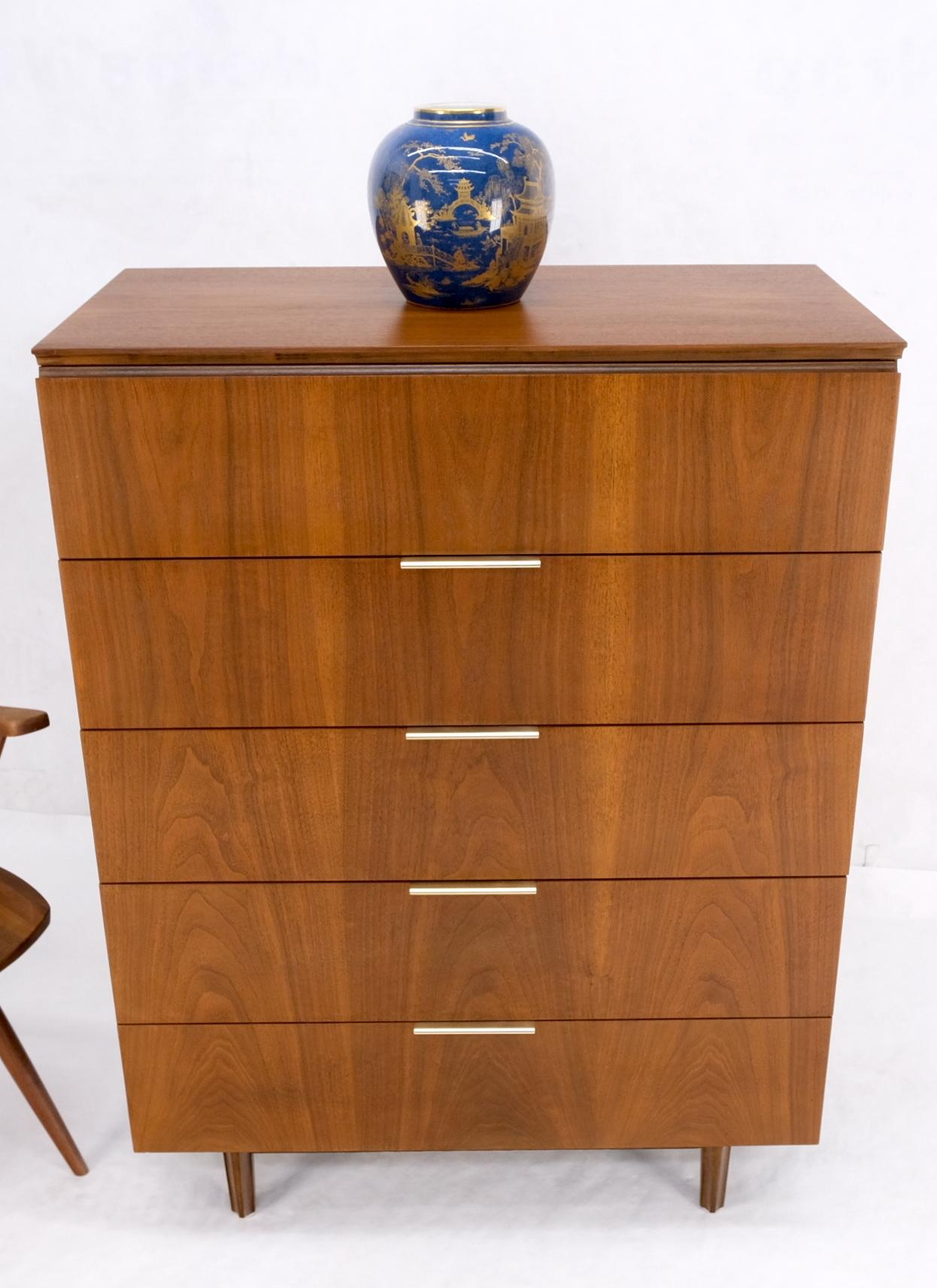 John Stuart 5 Drawers Walnut High Boy Chest Dresser Mid-Century Modern ... intended for How to Identify Authentic Mid-Century Modern Furniture with Walnut Finish
