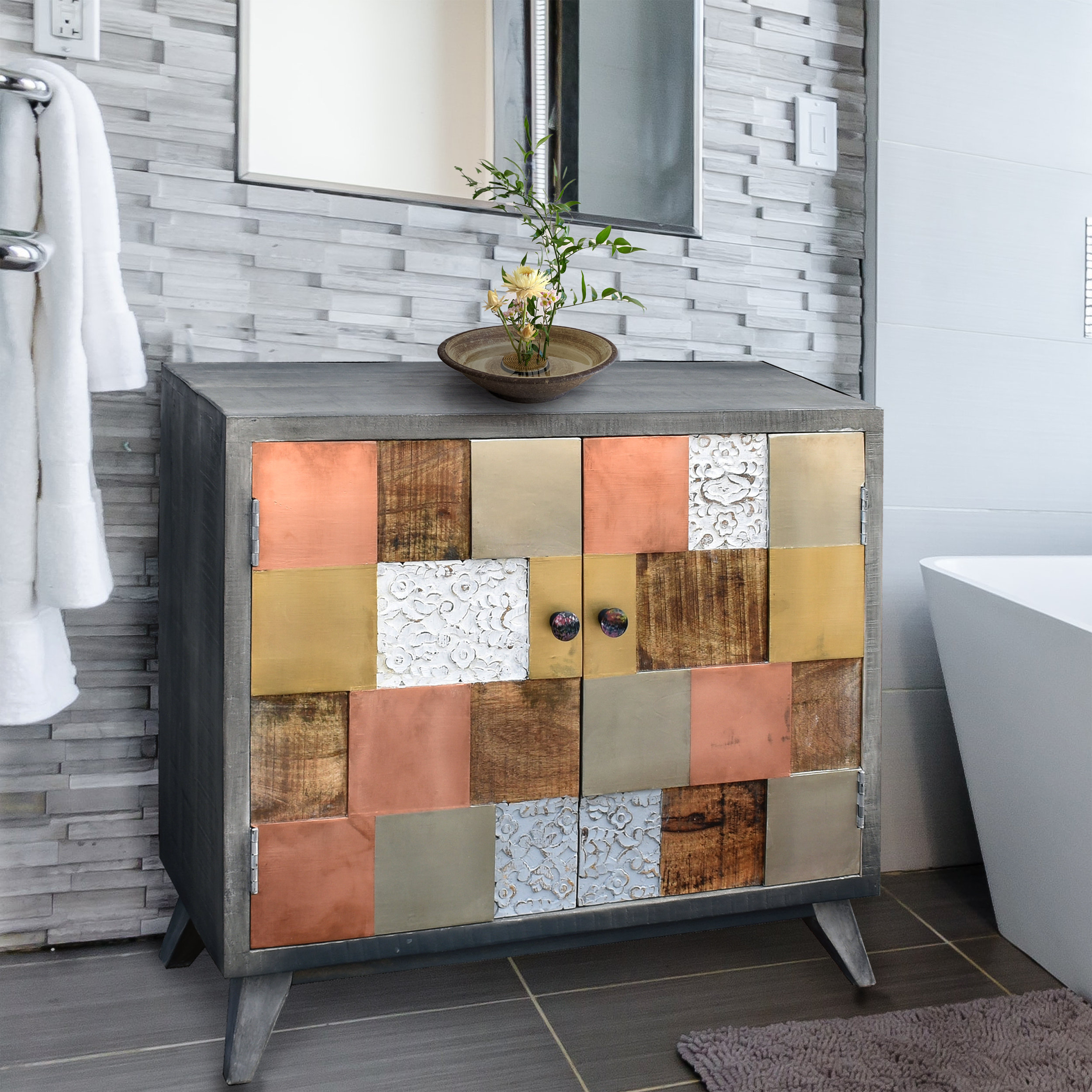 Juun Recycled Mango Wood Small Bathroom Linen Cabinet, 2 Doors ... within Beyond the basics: exploring the functionality and beauty of 2-door cabinetry
