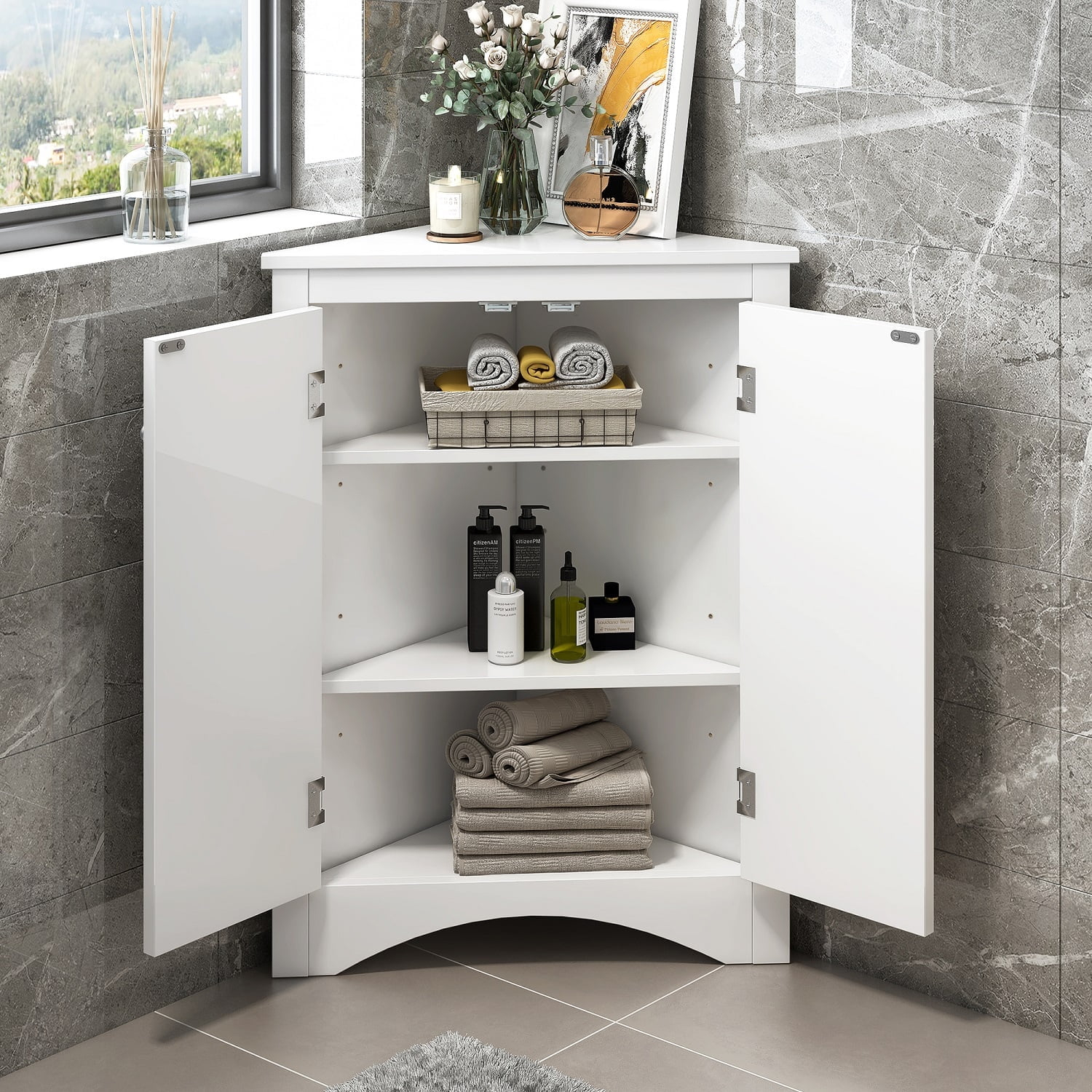 Kacho Triangle Bathroom Storage Cabinet, Adjustable Shelves, Two Doors ... regarding Building smarter bathroom storage with strategic triangular layouts