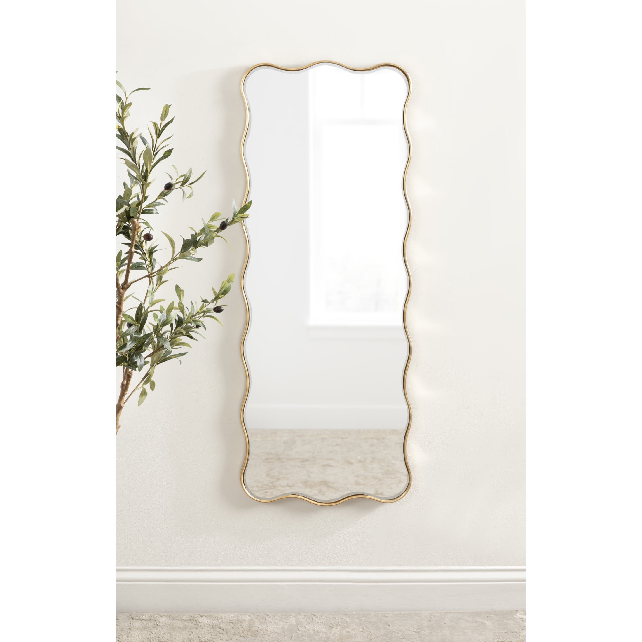 Kate And Laurel Viona Modern Scalloped Rectangle Panel Mirror, 18 X 48 ... inside How to Choose the Perfect Wavy Rectangular Mirror With Scalloped Wooden Frame for Your Home