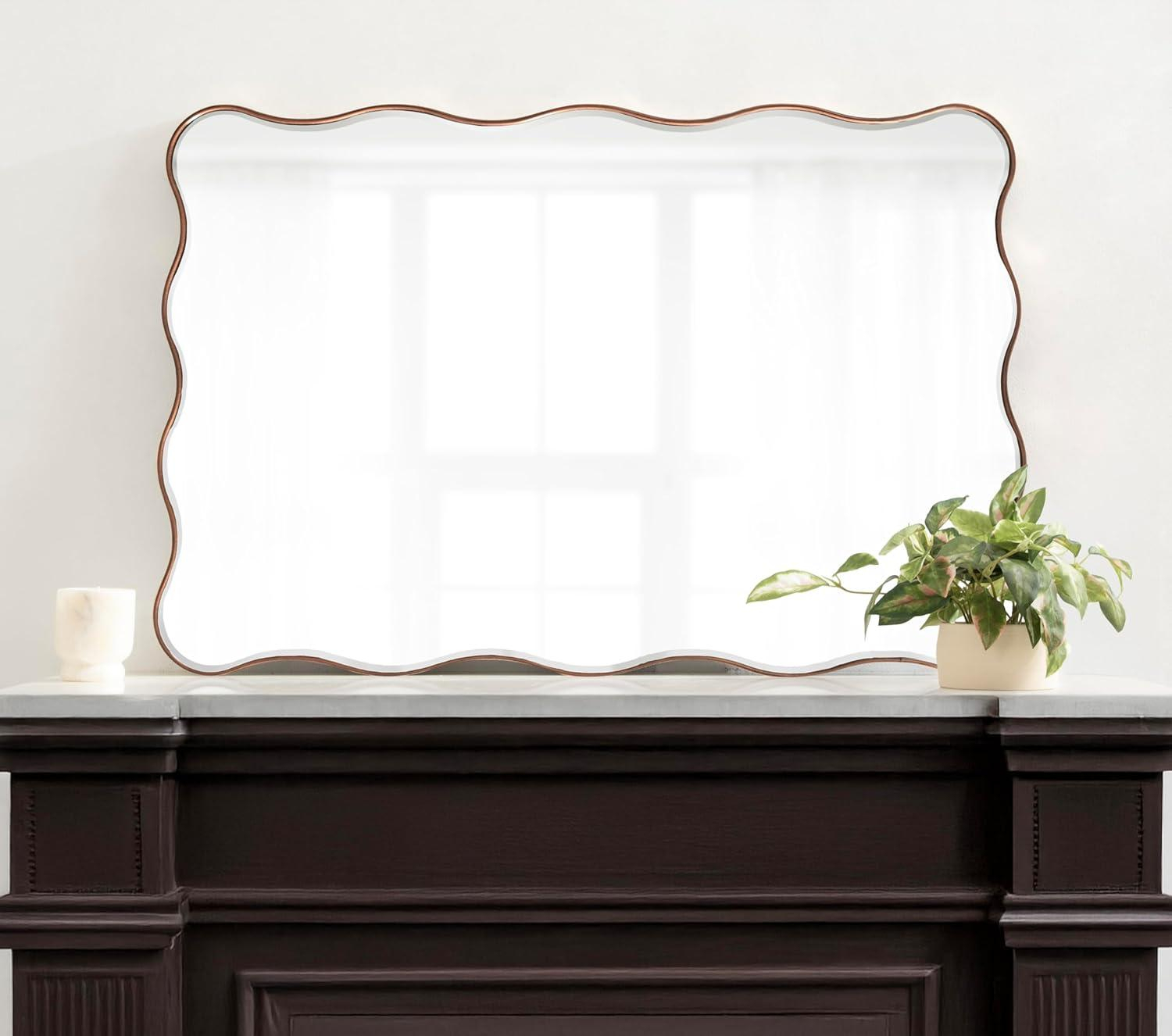 Kate And Laurel Viona Modern Scalloped Rectangle Panel Mirror; 18 X 48 ... pertaining to Wavy Rectangular Mirror With Scalloped Wooden Frame