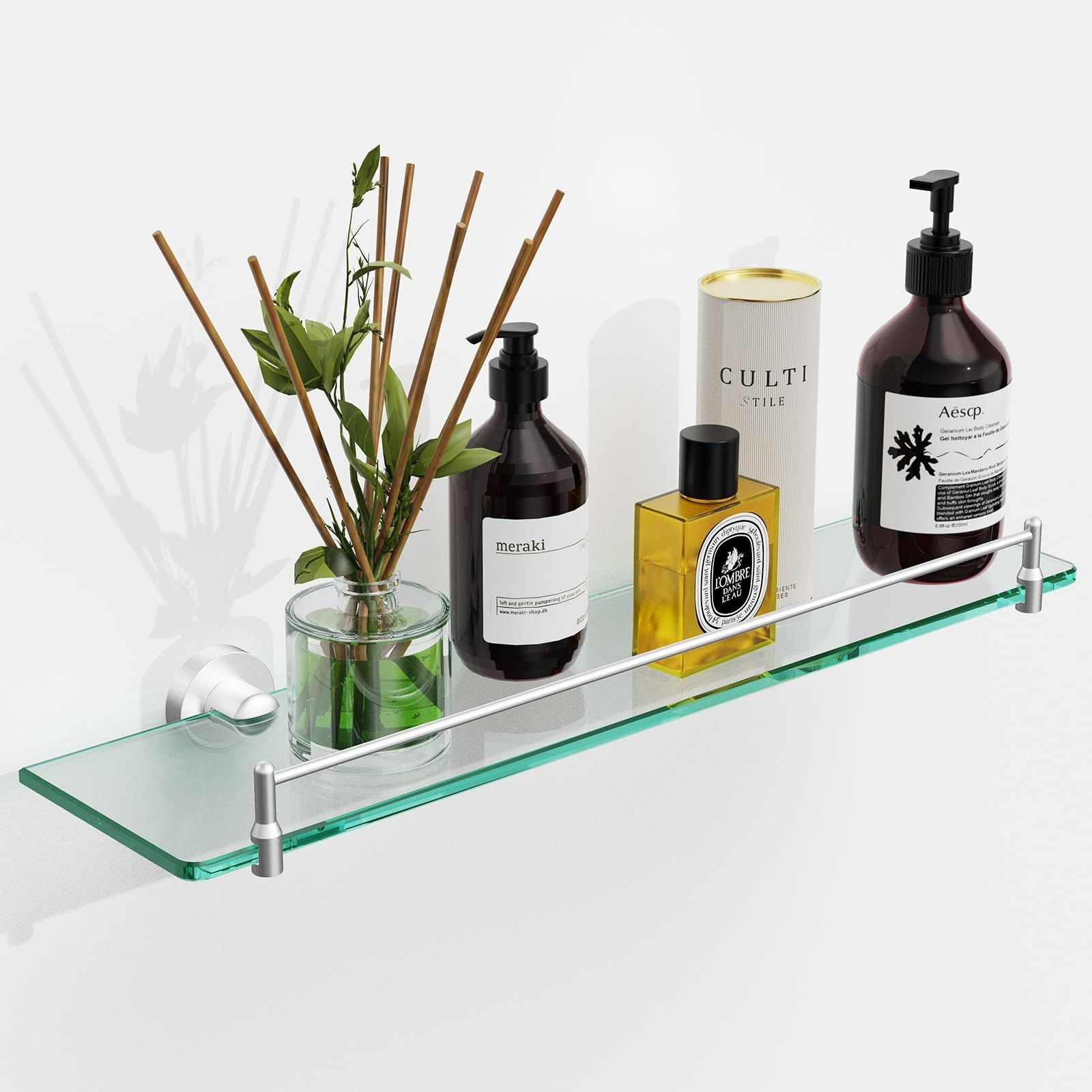 Kocok 20 Inches Glass Shelves For Bathroom, Brushed Nickel Floating ... with regard to How Contemporary Glass Shelving Transforms Interior Spaces and Functionality