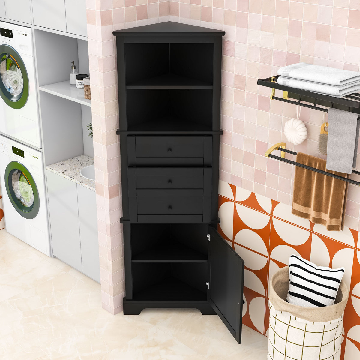Lark Manorâ„¢ Triangle Bathroom Corner Cabinet With Adjustable Shelves ... within Building smarter bathroom storage with strategic triangular layouts