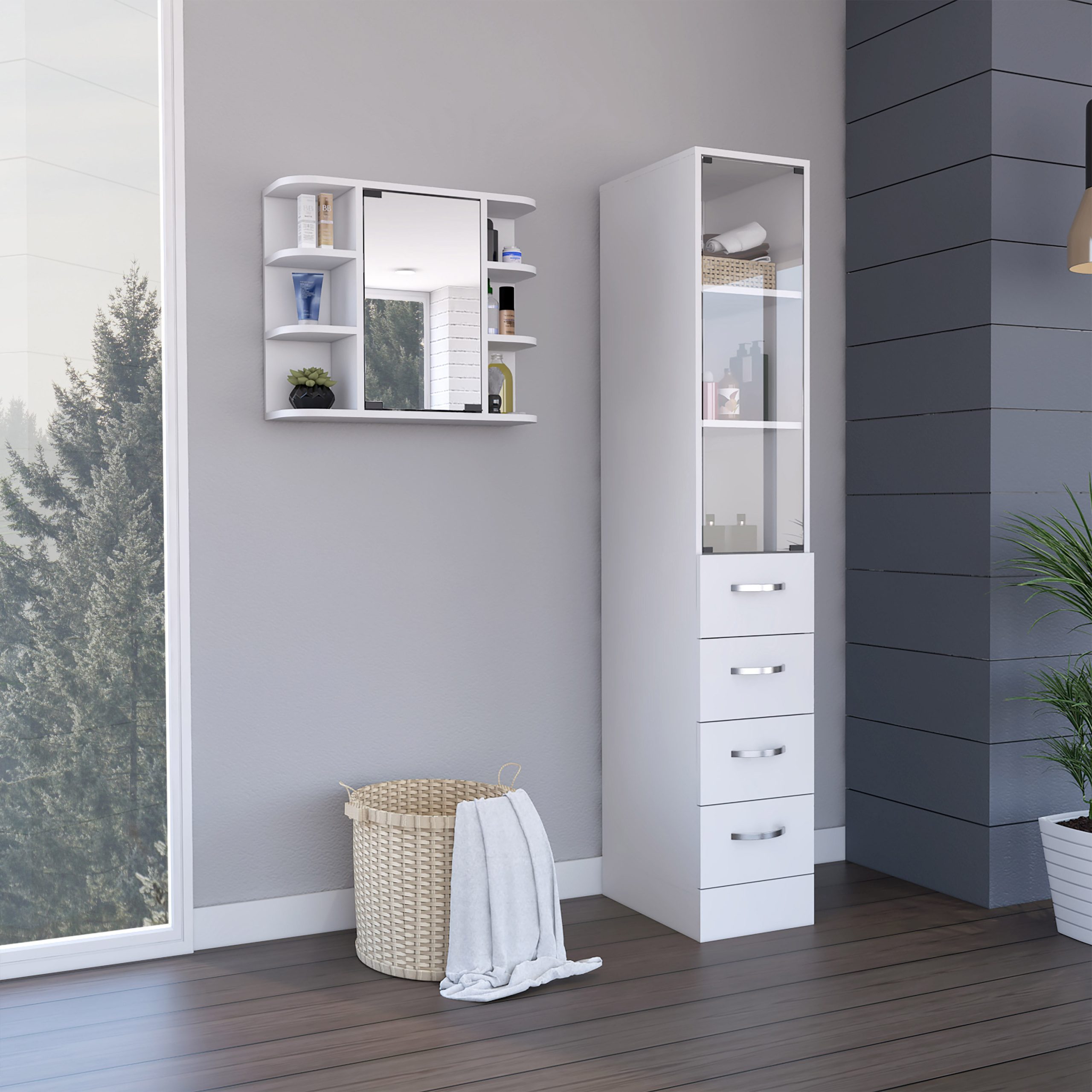 Latitude Run® Depot E-Shop Sedalia 2 Piece Bathroom Set, Linen Cabinet ... with The Psychology Behind Choosing White Bathroom Furniture