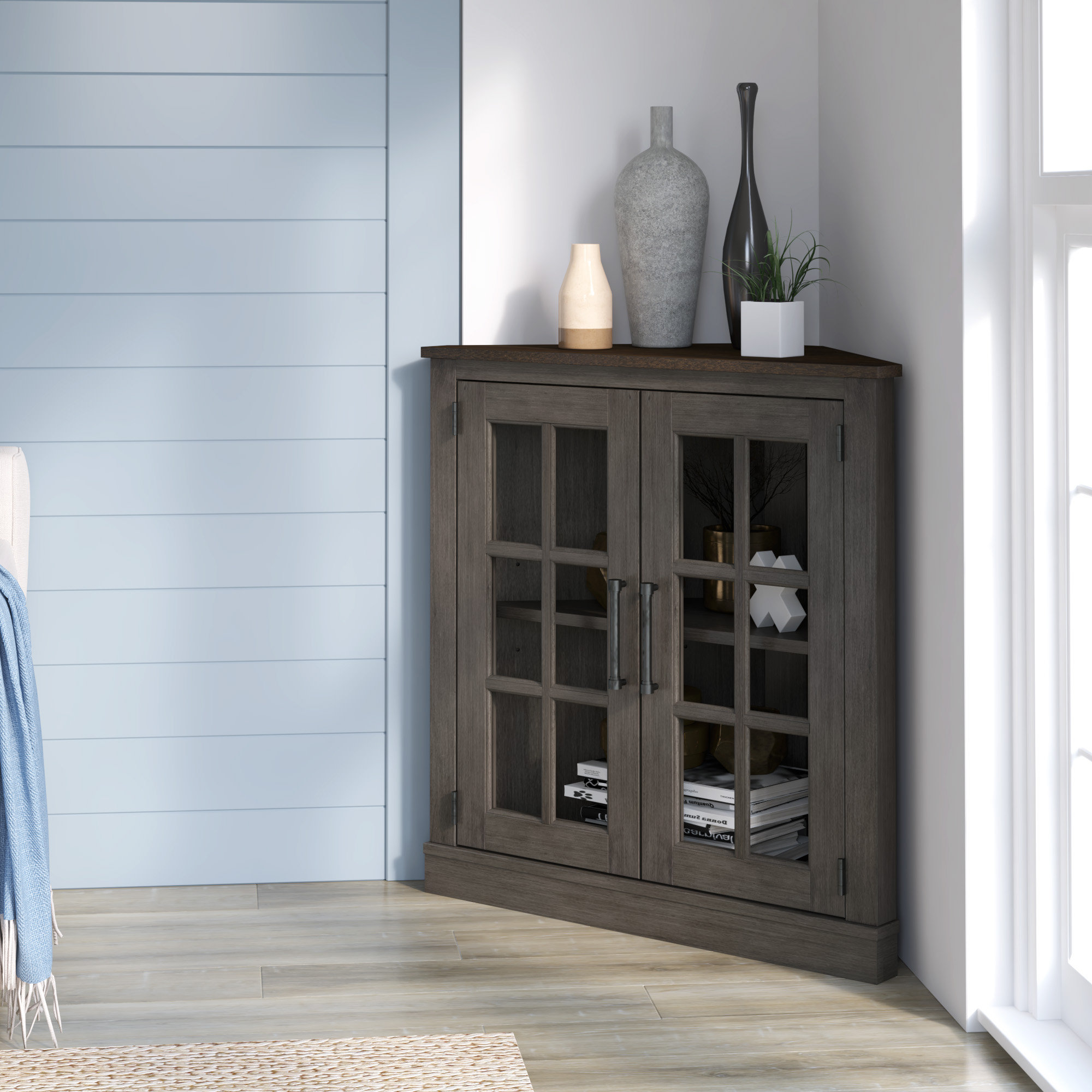 Laurel Foundry Modern Farmhouse Truby 32'' Tall Solid Wood 2 - Door ... inside 32" Wood 2-Door Bathroom Corner Cabinet