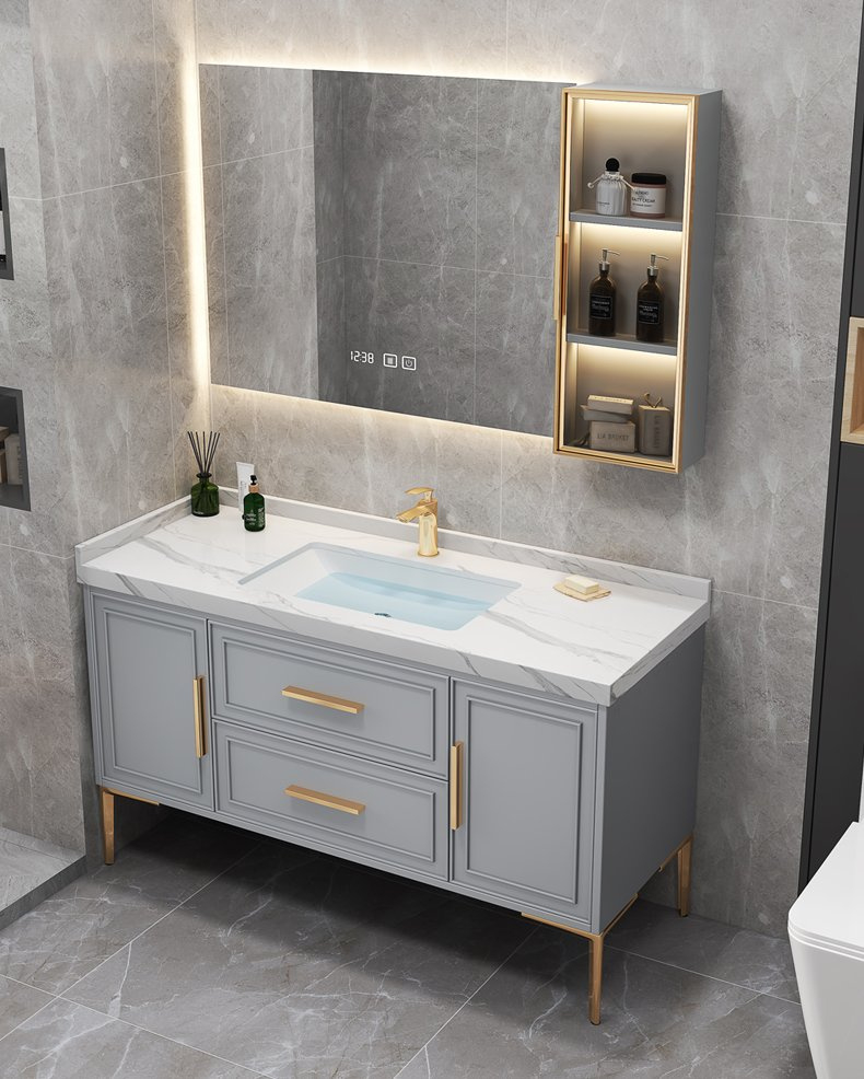 Light Grey Modern Vanity Bathroom Furniture Rock Slab Counter Wash ... in Milwaukee Bathroom Cabinet Light Gray