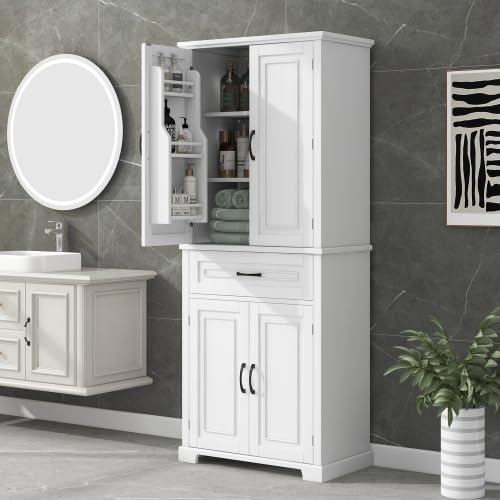Linen Cabinet Homfa 4 Doors Bathroom Cabinet, 3 Tier Wood Tall Linen in 16" X 67" Linen Cabinet, Walnut Tn-N1200-Sc-Wn