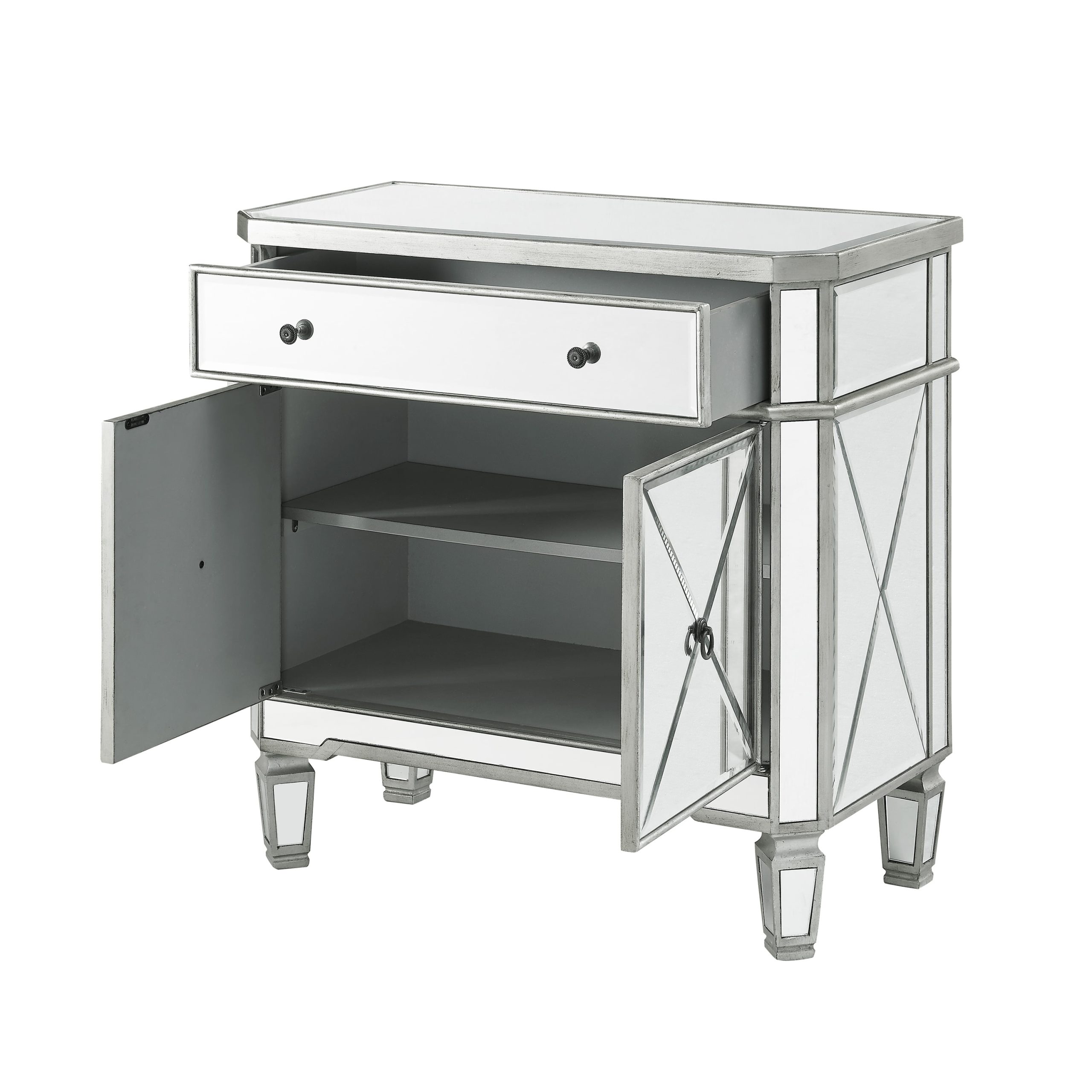 Linon Home Decor Cascade Mirrored Glass Double Door Console Table ... intended for Linon Summit Metal And Glass Floor Console In Chrome