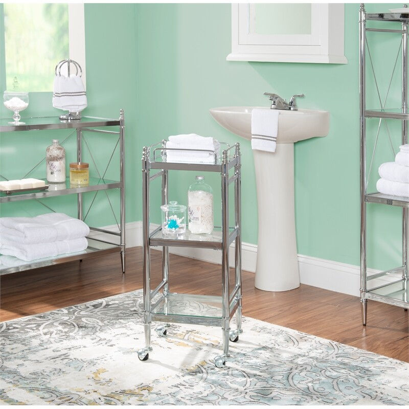 Linon Summit Metal And Glass Cart In Chrome For Sale Online | Ebay inside Linon Summit Metal And Glass Floor Console In Chrome