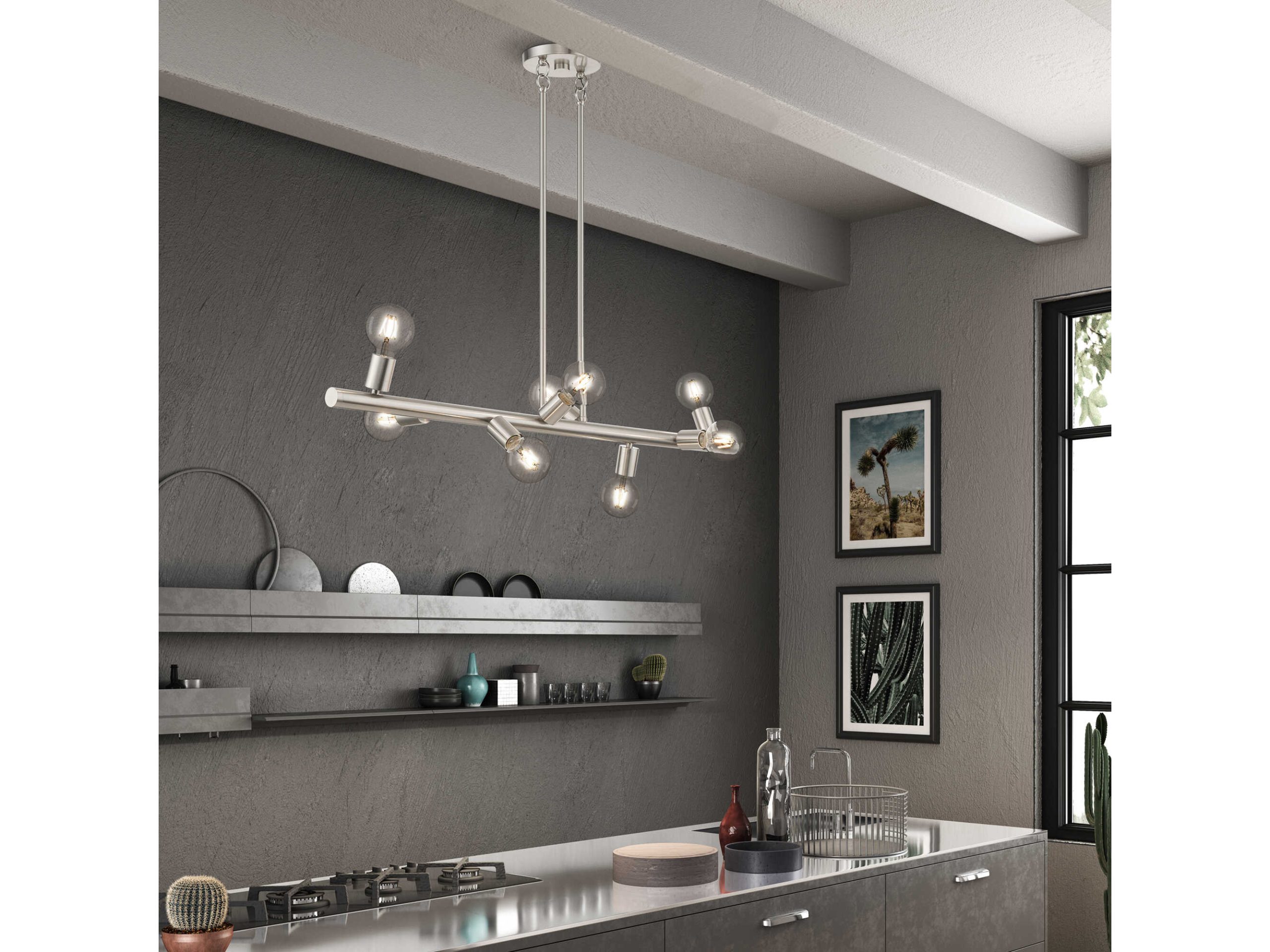 Livex Lighting Bannister 8-Light Brushed Nickel Linear Island Pendant ... throughout Understanding the Appeal of Modern Chandelier Design