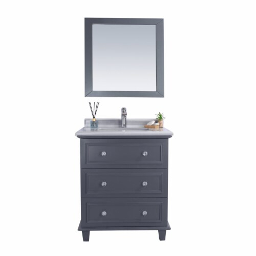 Luna - 30 - Maple Grey Cabinet + White Stripes Marble Countertop, 1 ... regarding Luna, 30" Maple Gray Cabinet