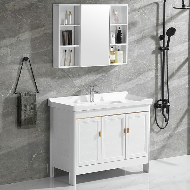 Luxurious Bathroom Vanity With Metallic Faucet, 1 Shelf, 2 Doors ... within Gewnee 1-Shelf Freestanding Vanity Cabinet Light Gray