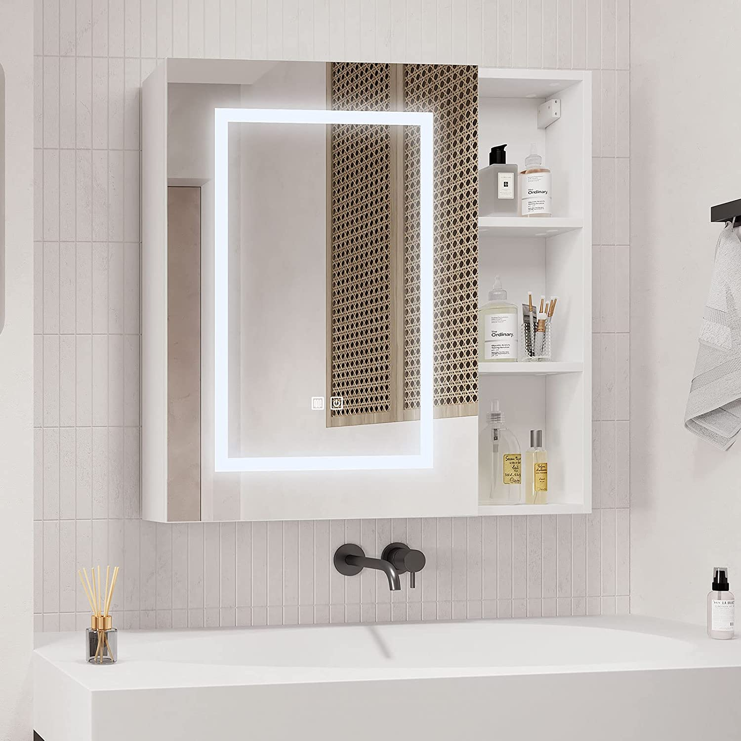 Medicine Cabinets With Light,Led Bathroom Mirror Cabinet With Storage ... for Dune Wall Mounted Bathroom Medicine Cabinet, Brown