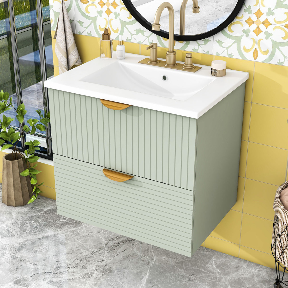 Mercer41 Wall-Mounted Bathroom Vanity With 2 Drawers | Wayfair for Royo Life Collection 40" 2-Drawer Bathroom Vanity