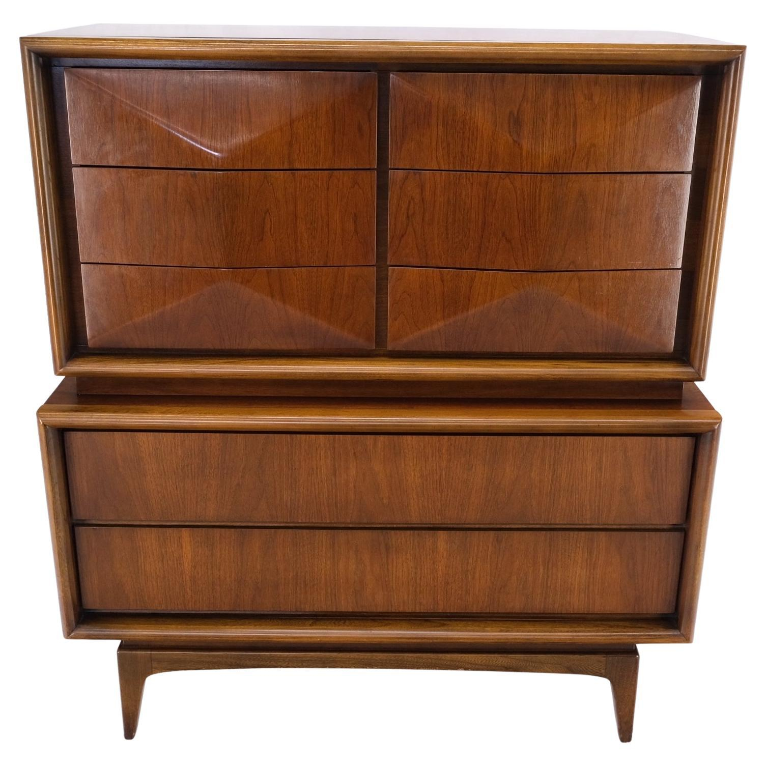 Mid-Century Modern Decorative Walnut Bachelor High Chest Dresser At 1Stdibs for Mid-Century Modern High Chest, Walnut Stain