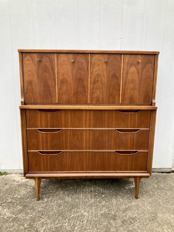Mid Century Modern Walnut Drop Front Gentleman's Chest, High Dresser ... within How to Identify Authentic Mid-Century Modern Furniture with Walnut Finish