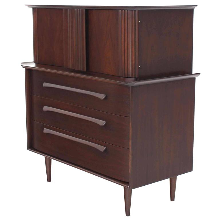 Mid Century Modern Walnut High Chest Dresser For Sale At 1Stdibs with Mid-Century Modern High Chest, Walnut Stain