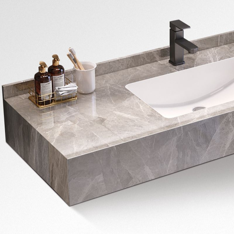 Modish Light Gray Bathroom Vanity With Shelf, Sintered Stone Countertop ... in Gewnee 1-Shelf Freestanding Vanity Cabinet Light Gray