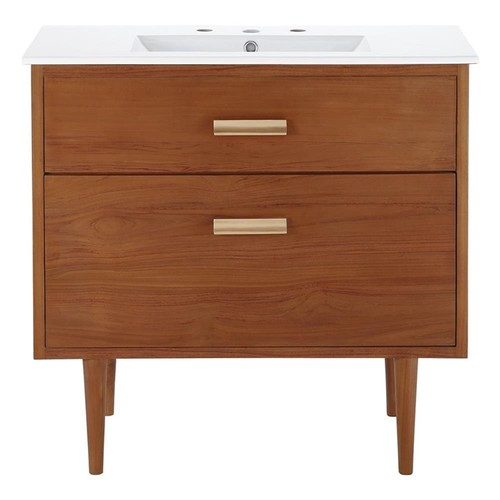 Modway Cassia 36" Modern Wood & Ceramic Bathroom Vanity In Natural ... throughout Creating Elegant Bathrooms with Natural White Cassia Vanity Sets