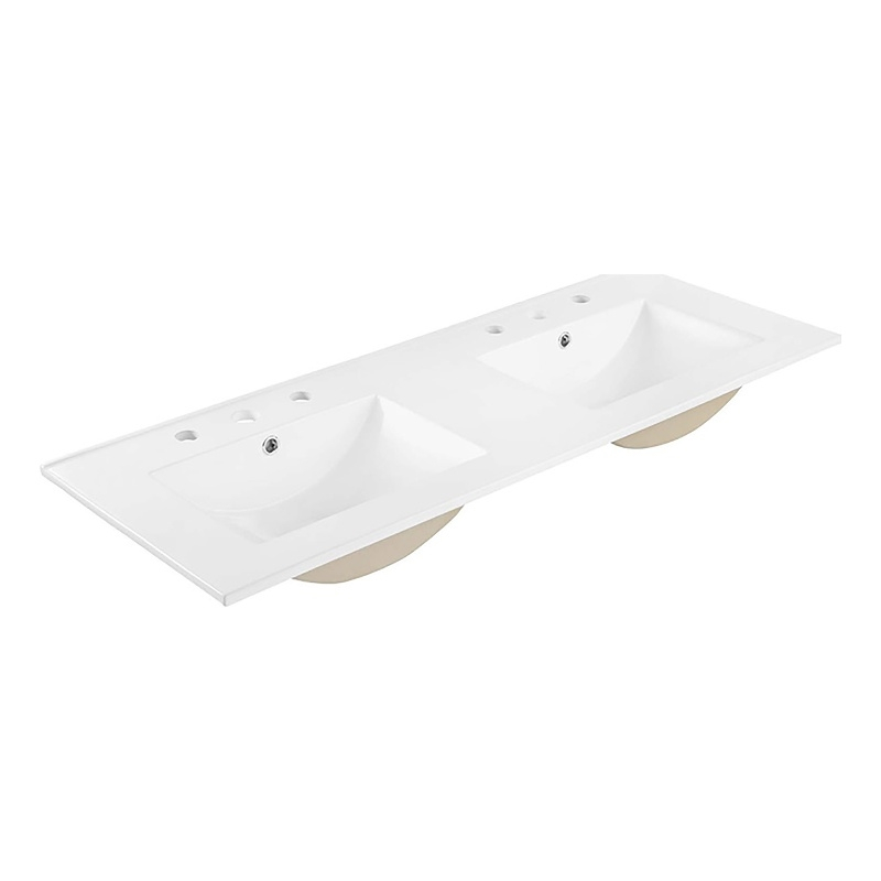 Modway Cayman 48" Ceramic Double Basin Bathroom Sink In White | Homesquare regarding Cayman 48 Single Basin Bathroom Sink