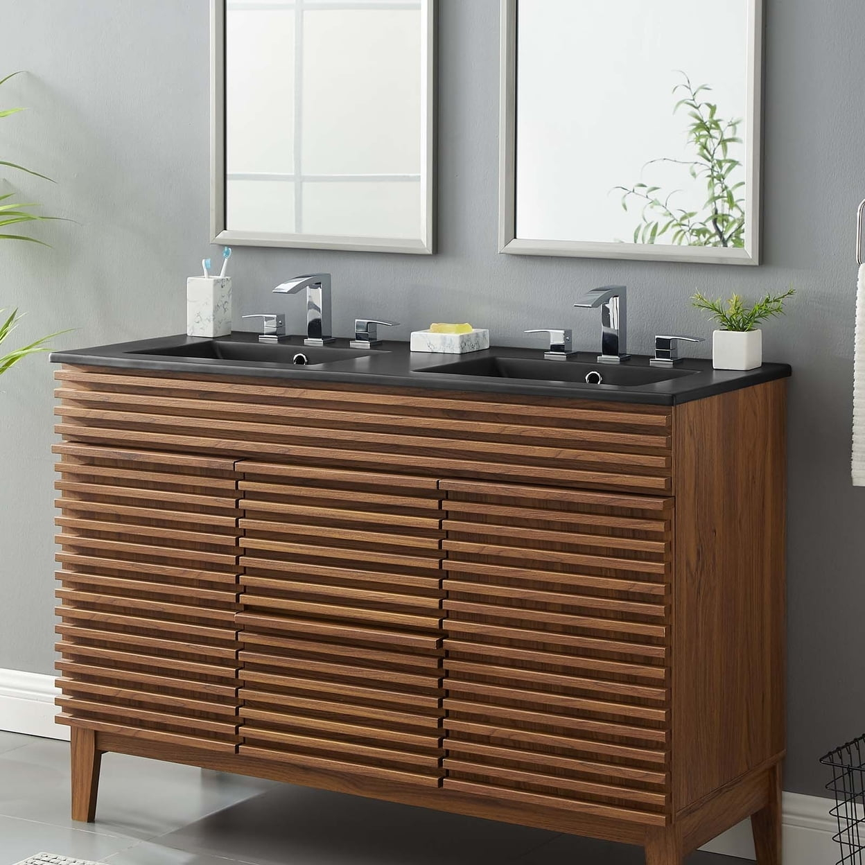 Modway Cayman 48" Double Basin Bathroom Sink In Black - Walmart.com pertaining to Cayman 48 Single Basin Bathroom Sink