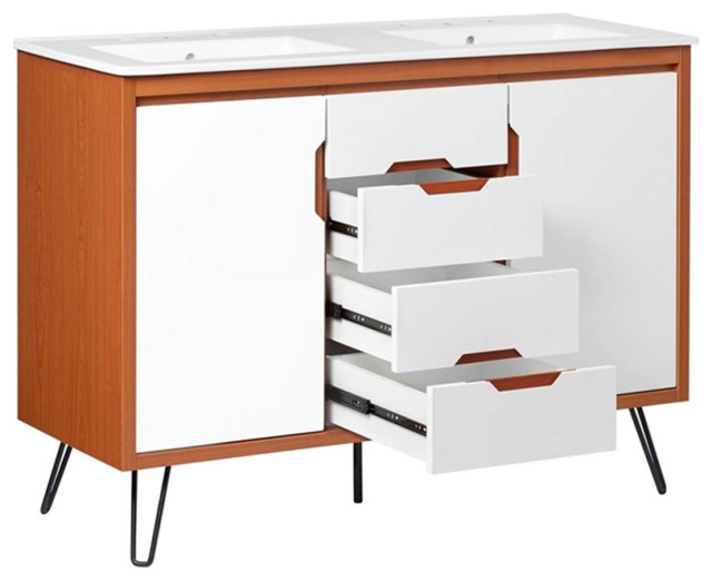 Modway Energize 48"Wood Double Sink Bathroom Vanity In Cherry/White ... intended for Energize 48" Bathroom Vanity Cabinet