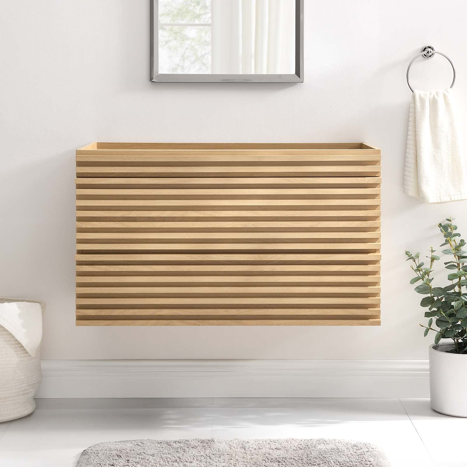 Modway Render 36" Wall-Mount Bathroom Vanity Cabinet In Oak-Sink Basin ... with Maximizing Small Spaces with 36 Inch Oak Wall-Mount Bathroom Vanity Solutions