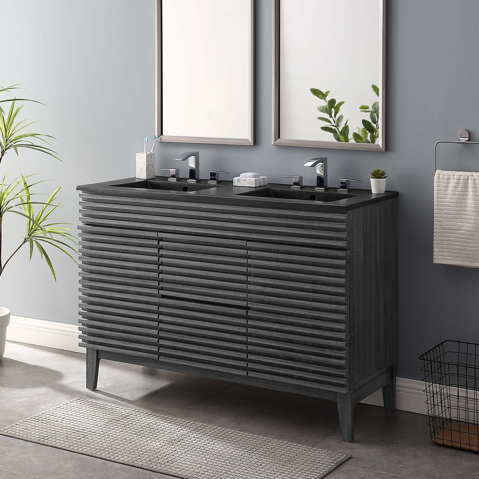 Modway Render 48" Double Sink Bathroom Vanity In Charcoal Black ... regarding Exploring the Durability and Aesthetics of Charcoal Finish Bathroom Vanities