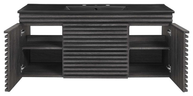 Modway Render 48" Wood Wall-Mount Bathroom Vanity - Charcoal/Black ... throughout Exploring the Durability and Aesthetics of Charcoal Finish Bathroom Vanities