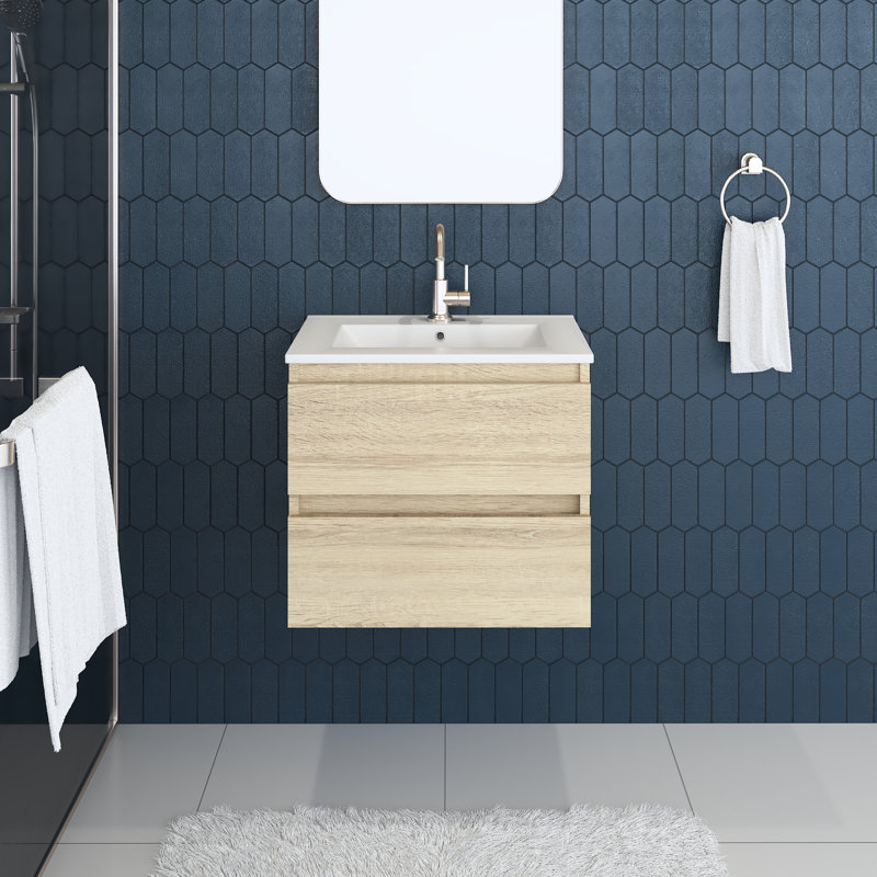 Mtd Vanities Salt Floating Ceramic Integrated Top 24" Wall-Mounted ... throughout Maximizing Space with Salt 18Dx30 Floating Vanity Installations