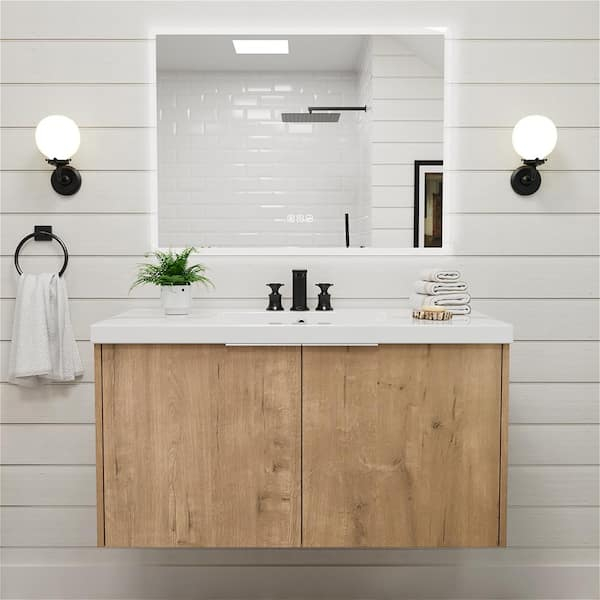 Mycass 36 In. W X 18 In. D X 19.30 In. H Freestanding Bath Vanity In ... in Why 18x15. Bath Vanity. Imitative Oak Represents the Future of Bathroom Aesthetics