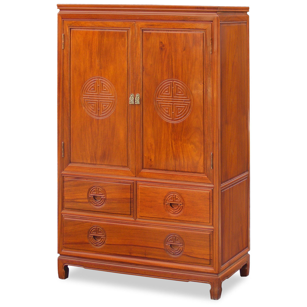 Natural Finish Rosewood Longevity Armoire in Natural Finish Rosewood Longevity Design Half Moon Chinese Vanity Cabinet
