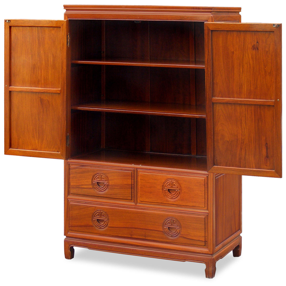 Natural Finish Rosewood Longevity Armoire intended for Natural Finish Rosewood Longevity Design Half Moon Chinese Vanity Cabinet
