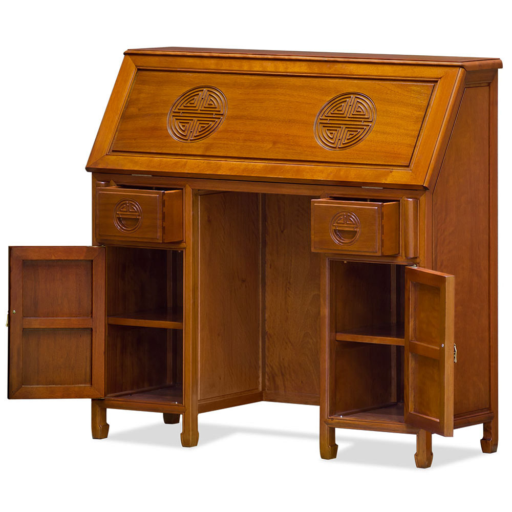 Natural Finish Rosewood Longevity Design Secretaire With Chair | China ... pertaining to Natural Finish Rosewood Longevity Design Half Moon Chinese Vanity Cabinet