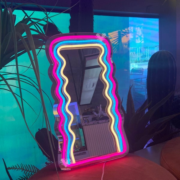 Neon Mirror - Etsy inside Neon Wall Mirror, Blue