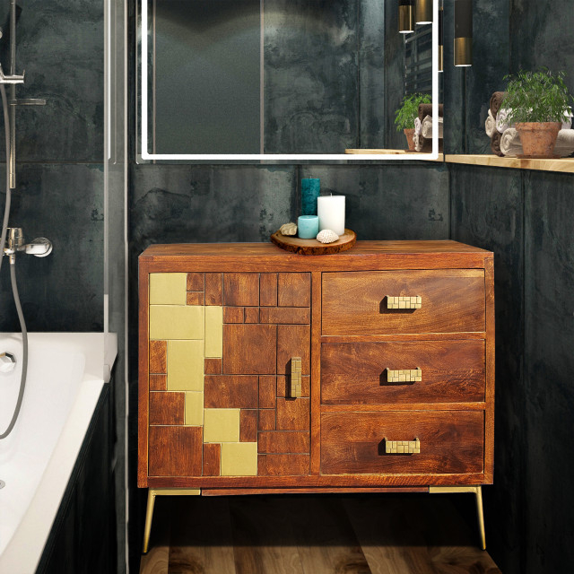 Nuna Mango Wood Bathroom Linen Cabinet With 1 Door/3 Drawers ... pertaining to Nuna Mango Wood Bathroom Linen Cabinet