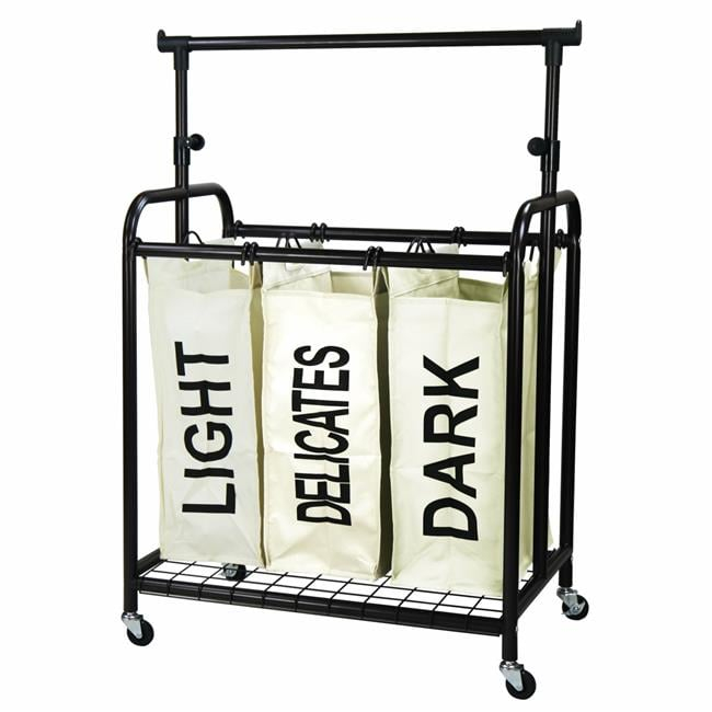 Oceanstar 3-Bag Rolling Laundry Sorter With Adjustable Hanging Bar ... inside Oceanstar 2-Bag Rolling Laundry Sorter, Bronze