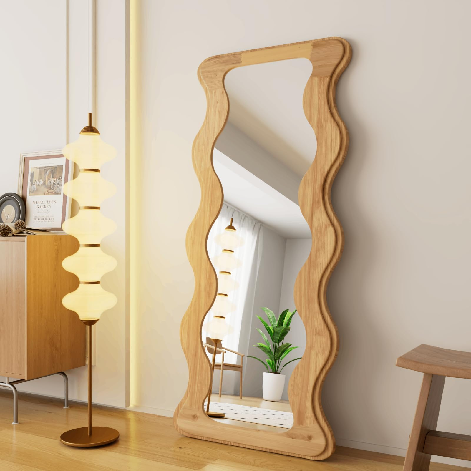 Osemy 65" X 24" Full Length Mirror Wood Framed Wavy Full Body Mirror ... throughout How to Choose the Perfect Wavy Rectangular Mirror With Scalloped Wooden Frame for Your Home