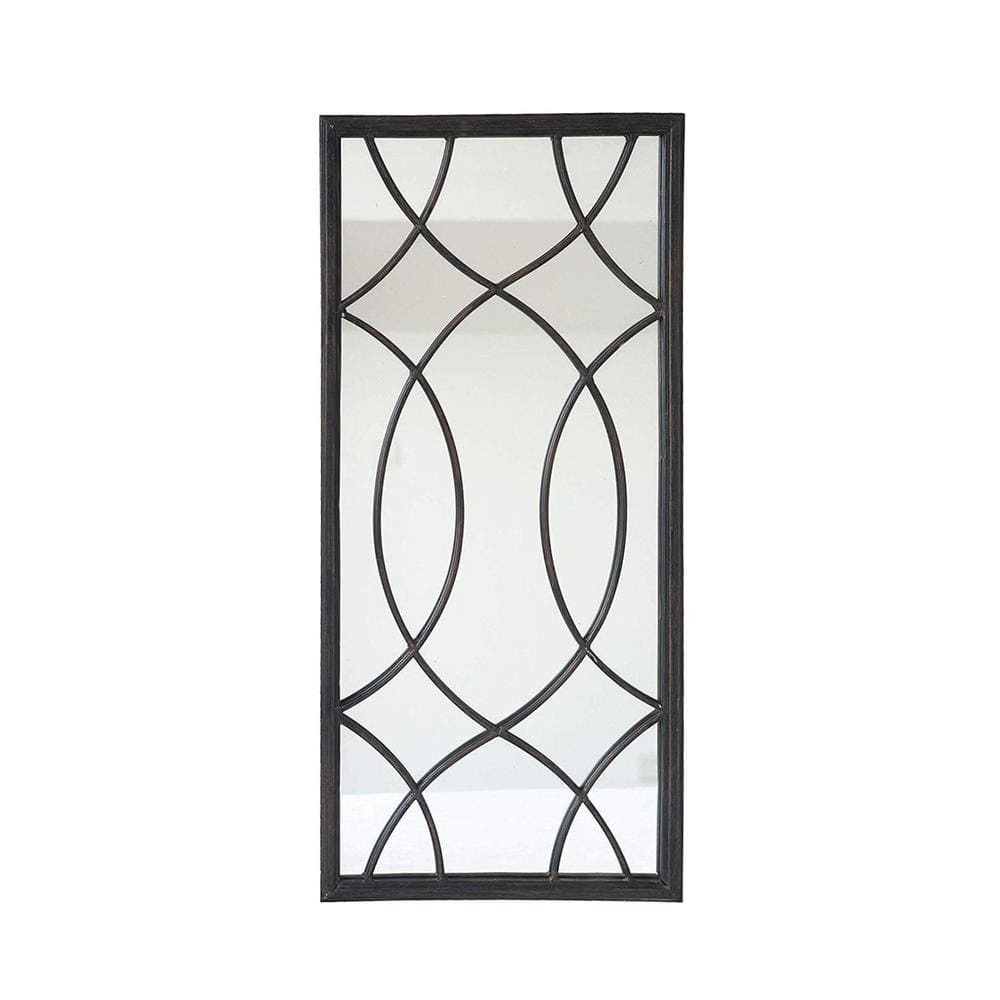 Parisloft 27.75 In. X 12.75 In. Modern Farmhouse Rectangle Metal Framed ... intended for Vintage Windowpane Wall Mirror In Natural Wood Finish Rectangular Metal And